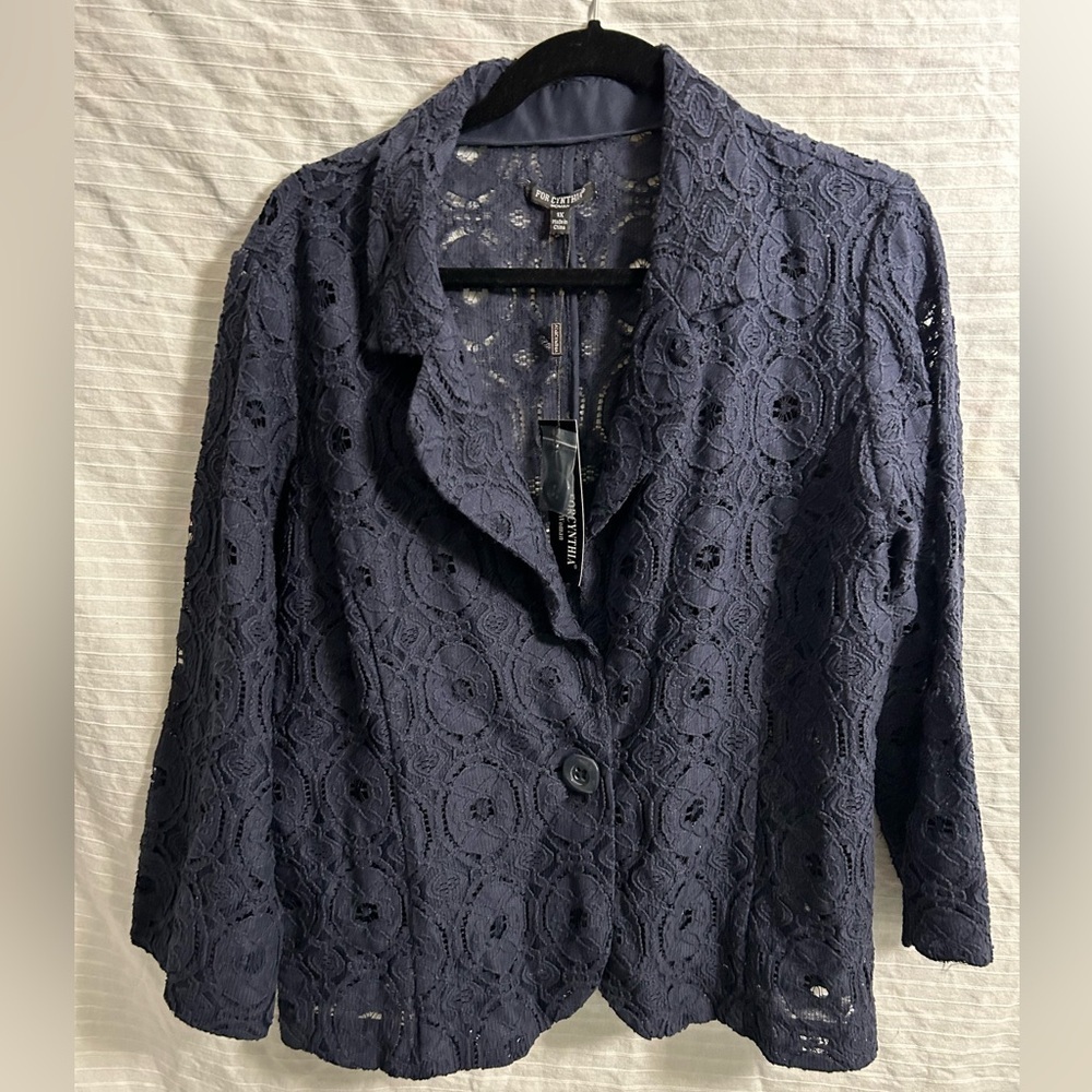NWT! For Cynthia Navy Blue Lace Jacket Size 1X. B40
